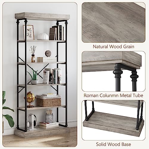 CABIHOME Rustic Industrial 6-Tier Bookshelf with Metal Frame for Stylish Storage and Display CABIHOME