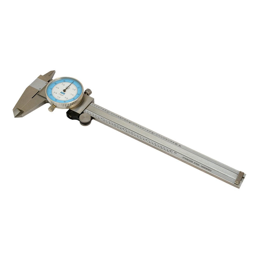 6'' Dial Caliper 64th Fractional Stainless Steel Hardened Depth Gage Gauge Read 0.01'' Prolinemax