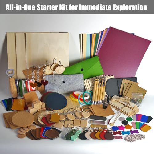 Leafcraft 218PCS Laser Engraving Material Explore Kit, 31 Kinds Laser Cutting Engraving Accessories Include Acrylic, Metal, Wood, Felt, PU Leather, Cork, Rock, Rubber for Engraver Machine DIY Crafting leafcraft