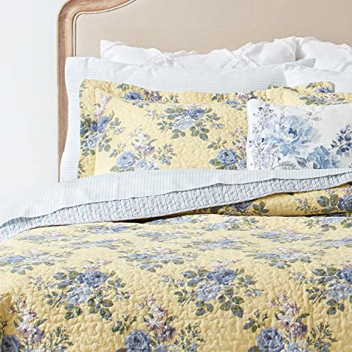 Laura Ashley - Twin Quilt Set, Reversible Cotton Bedding with Matching Sham, Lightweight Home Decor for All Seasons (Linley Yellow, Twin) Laura Ashley