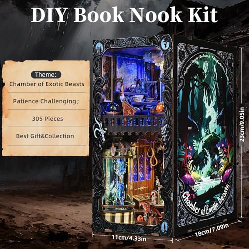 ETKVR Book Nook Kit - DIY Miniature House Dollhouse Kit 3D Puzzles for Adults, Gifts for Family and Friends Bookshelf Decor Tiny House Model Build with Dust Cover