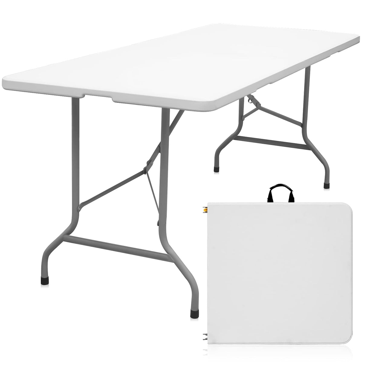Byliable Folding Table 6ft Portable Heavy Duty Plastic Fold-in-Half Utility Foldable Table Plastic Dining Table Indoor Outdoor for Camping, Picnic and Party, White Byliable