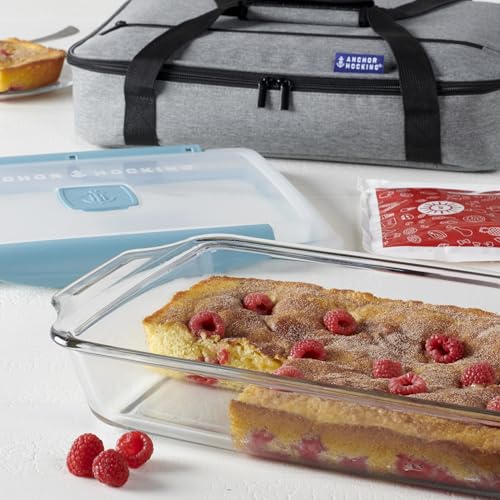 Anchor Hocking 3 Quart Glass Baking Dish with Lid, Insulated Carrier & Hot/Cold Pack Anchor Hocking