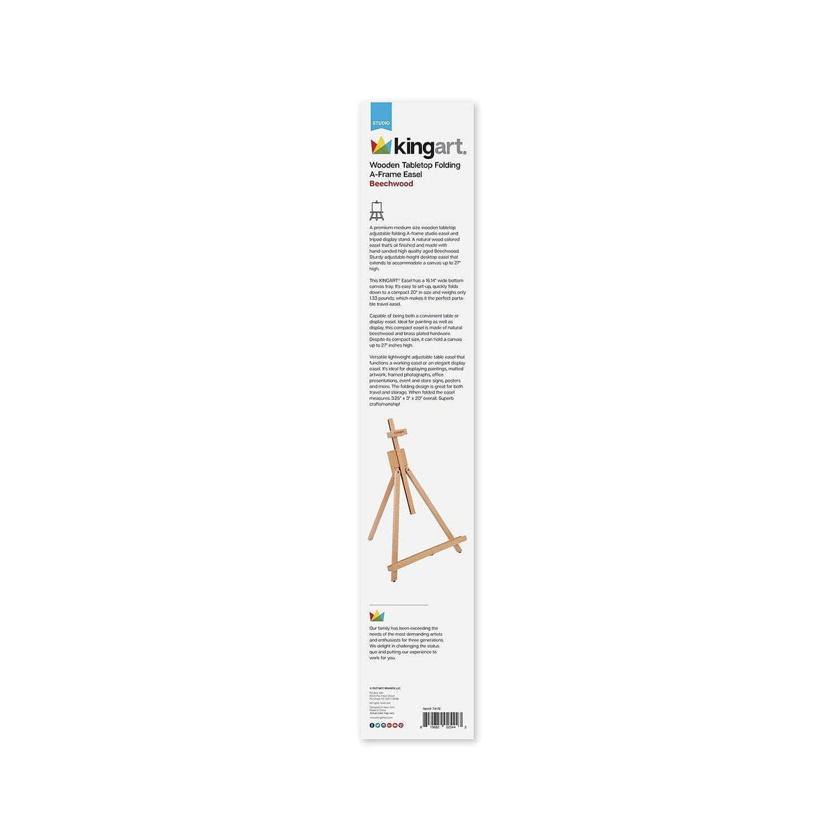 KINGART 741N TABLETOP A-FRAME Artists EASEL, Holds Up to 27" Canvas, Solid Wood, Folding, Portable and Adjustable, for Painting and Display KINGART