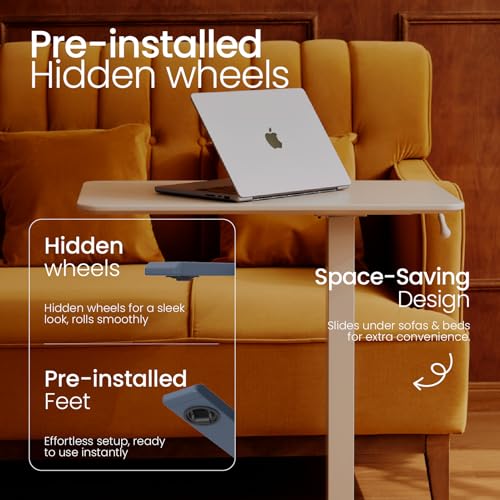 TopJob ANYDESK NEST Mobile Standing Desk, Portable with Hidden Wheels Non Folding, Sit Stand Desk, Computer Workstations, Home Use, Couch Side Table, Bedside Table, Kitchen Prep Table (Noir) TopJob