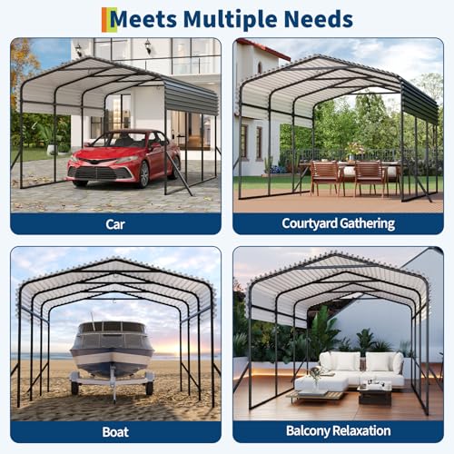 GAOMON Metal Carport, Carport with Reinforced Base and Galvanized Steel Roof, Heavy Duty Garage Car Shelter Shade, Outdoor Car Port Canopy for SUV, Truck, Boats, 10x15 FT GAOMON