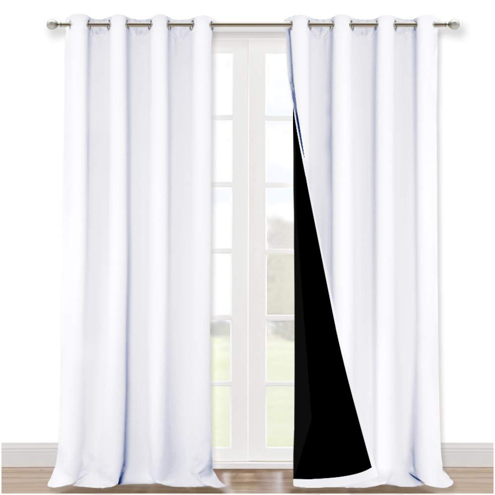 NICETOWN White 100% Blackout Curtains for Windows, Super Heavy-Duty Black Lined Total Darkness Drapes for Bedroom, Privacy Assured Window Treatment for Patio (Pack of 2, 52 inches W x 108 inches L) NICETOWN
