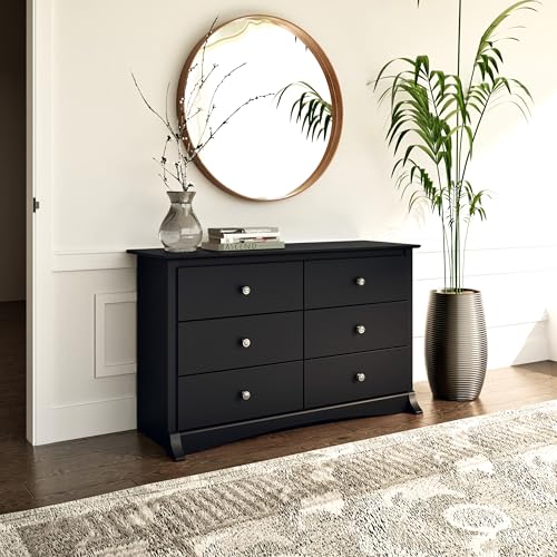 Prepac Sonoma Traditional 6-Drawer Dresser for Bedroom, Functional Dresser Chest of Drawers 17.5" D x 48" W x 29" H, Black, BDC-4829 Prepac
