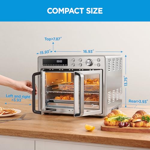 Midea Flexify French Door Toaster Oven Air Fryer Combo, 26.4 QT, Extra Large Air Fryer Countertop Oven 10-in-1 Combo, 25% Faster Cooking and 90% Less Oil, Stainless Steel Midea