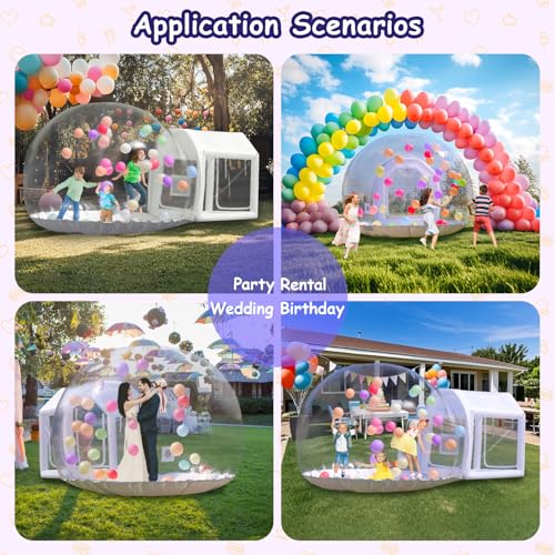 10ft Inflatable Bubble House Dome with Tunnel for Kids, Clear TPU Balloon Tent for Parties, Includes 450W Air Blower & 600W Air Pump SAYOK