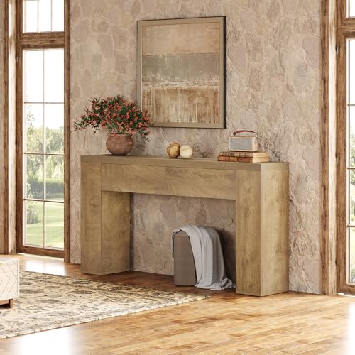 Tribesigns 63-Inch Wooden Foyer Table with with 2 Hidden Drawers, Farmhouse Console Table for Living Room, Hallway, Entrance, Easy Assembly (Brown) Tribesigns