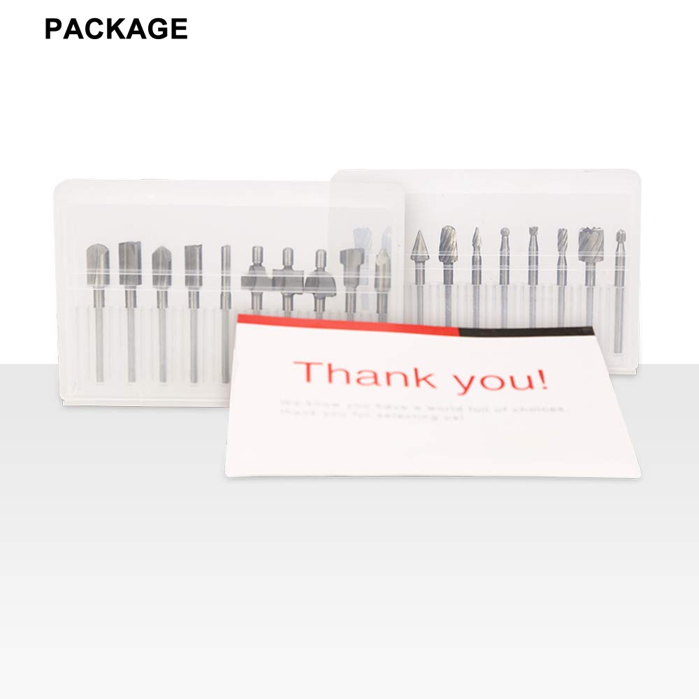 SPTA 10Pc HSS Router Carbide Engraving Bits & 10Pcs Router Bit 1/8"(3mm) Shank for Rotary Tools for DIY Woodworking, Carving, Engraving, Drilling SPTA