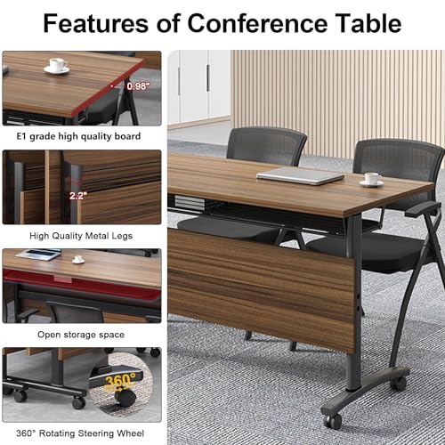 Conference Room Tables,Folding Conference Tables,Flip Top Rolling Mobile Table with Silent Locking Wheels,Modern Portable Seminar Training Meeting Table Business Tables (6 Pack, 61x21.7x29.5inch) Lenyedr
