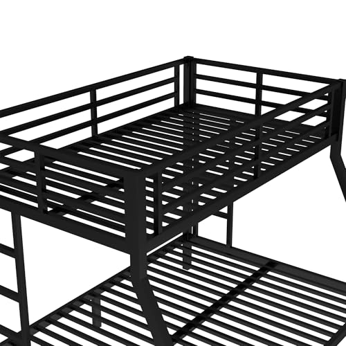 Bellemave Twin Over Full Bunk Bed for Teens, Twin Over Full Bunk Bed Frame with 2 Side Ladder and Full Length Guardrail, Easy Assemble Bunkbeds, Noise Reduced, Mattress Not Included, Black Bellemave