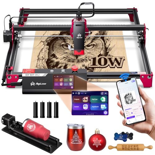 Algolaser 10W Laser Engraver Machine - Laser Engraver/Cutter with Rotary Roller & Laser Engraver Riser - Laser Engraving Machine with 3.5" Smart Touchscreen & AlgoOS,Laser Engraver for Wood & Metal AlgoLaser