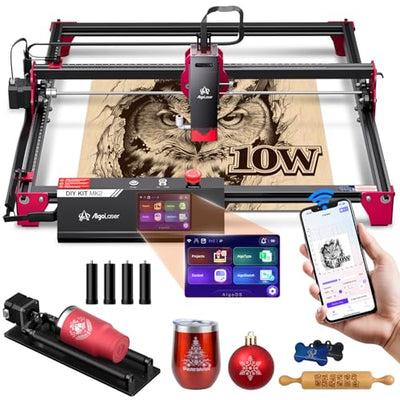 Algolaser 10W Laser Engraver Machine - Laser Engraver/Cutter with Rotary Roller & Laser Engraver Riser - Laser Engraving Machine with 3.5" Smart Touchscreen & AlgoOS,Laser Engraver for Wood & Metal