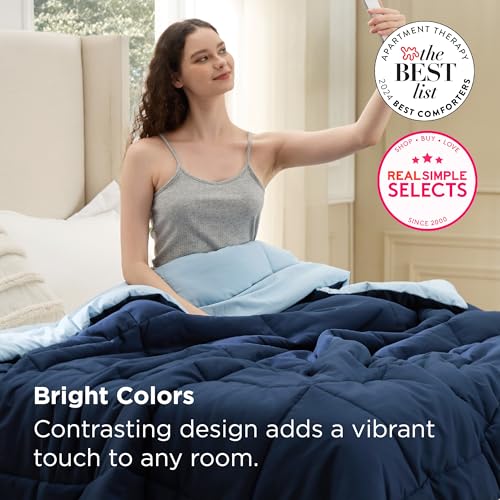 Bedsure Twin Comforter Duvet Insert, All Season Bed Comforter, Quilted Down Alternative Duvet, Box Stitched Comforters with Corner Tabs, Machine Washable, 68 x 88 Inches (Navy Blue/Blue) Bedsure