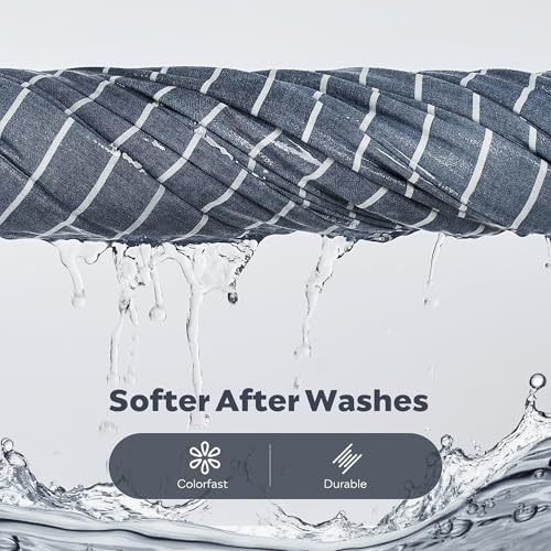 JELLYMONI Washed Cotton Duvet Cover Queen Size – Breathable & Cozy Bedding Set for Modern Homes, Dorms & Guest Rooms, Blue Striped Comforter Cover with Button Closure, 1 Duvet Cover & 2 Pillowcases JELLYMONI