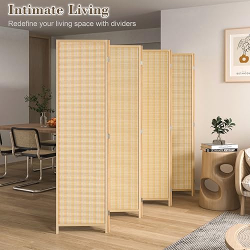 WelFurGeer 8 Panel Bamboo Room Divider, Folding Privacy Screen for Room Separation, Natural Wood Room Partitions and Dividers, Patio Privacy Panels, Decorative Wall Divider for Home, Office, Studio WelFurGeer
