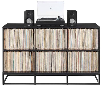 Crosley Furniture Enzo 6 Cube Record Storage Media Player Stand, Vinyl Records Holder, Black