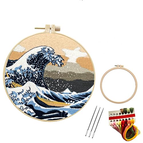 JRYYR Friendship Gifts Beginner Embroidery kit for Adults,Embroidery Kits for Beginners DIY Cross Stitch with Patterns and Instructions (Wave Pattern)