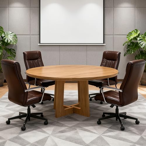 47-Inch Round Conference Table Wooden Wood Base, Modern Wooden Conference Table for 4-6 People, Easy Assembly Boardroom Table (Natural) TMGSK