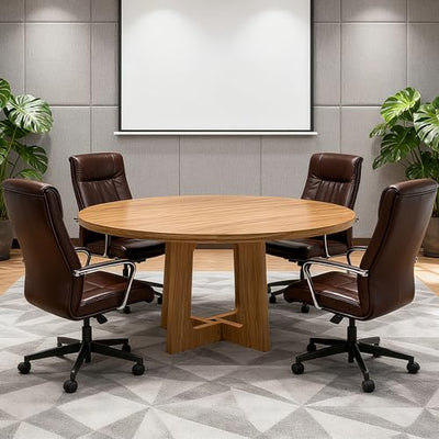 47-Inch Round Conference Table Wooden Wood Base, Modern Wooden Conference Table for 4-6 People, Easy Assembly Boardroom Table (Natural)