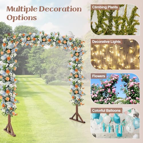 S AFSTAR 7.2FT Square Wedding Arch Frame Wooden, Balloon Floral Arch Stand W/Triangular-Shaped Base, 4 U-shaped Stakes, Indoor Outdoor Wood Arbor Backdrop Stand for Wedding Ceremony Party S AFSTAR