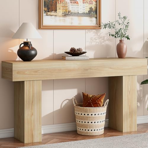 knoworld 63 Inch Long Console Table for Entryway, Farmhouse Wood Rectangular Sofa Table Behind Couch Table, Narrow Entryway Table for Living Room, Entrance, Hallway, Foyer, Easy Assembly (Natural) knoworld