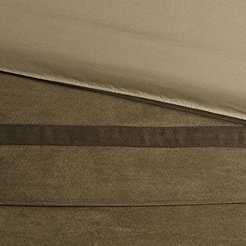 Madison Park Palmer Comforter Set - Faux Suede Design, Striped Accent, All Season Down Alternative Bedding, Matching Shams, Decorative Pillow, Bed Skirt, King (104 in x 92 in), Natural 7 Piece Madison Park