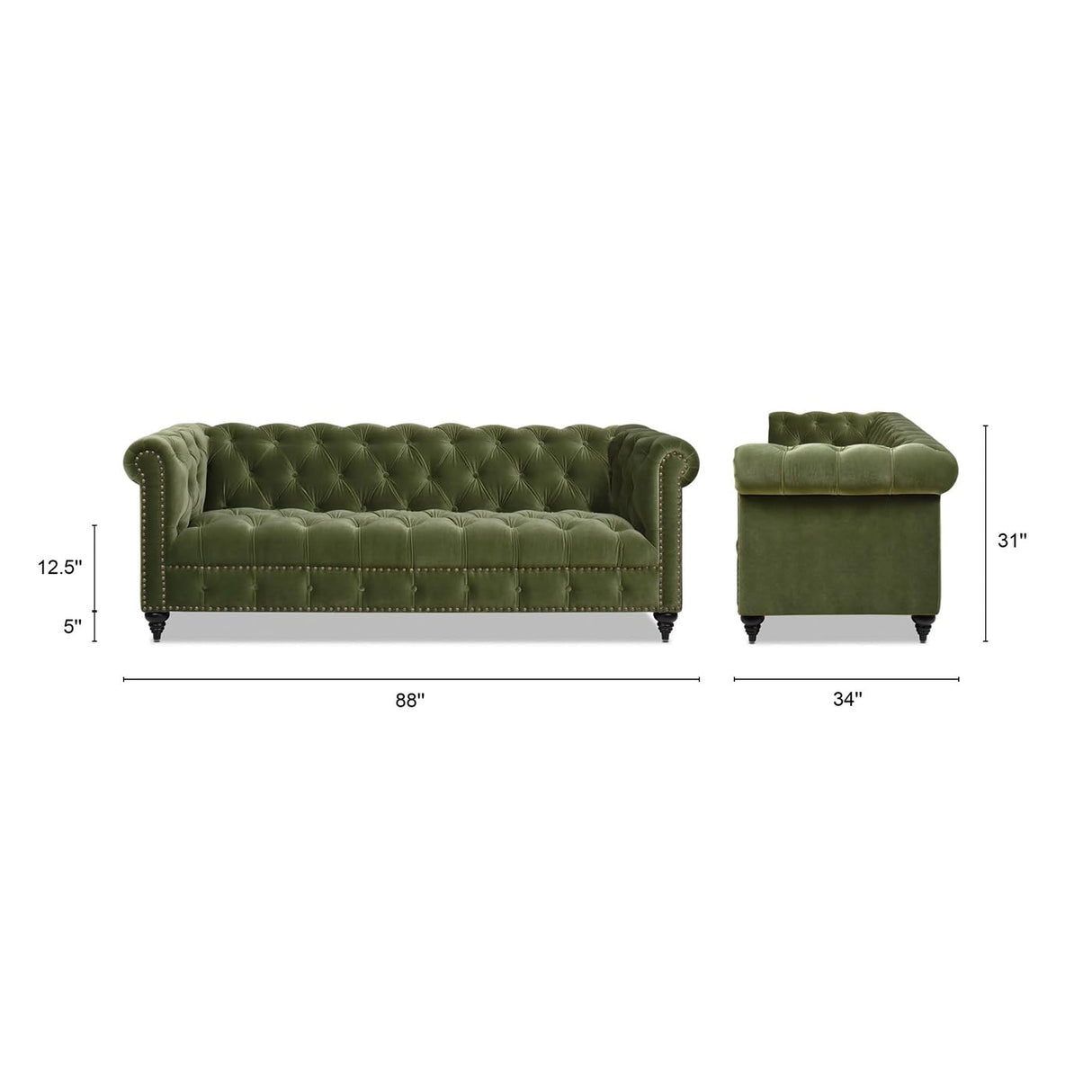 Jennifer Taylor Home Dalton 88" Tufted Chesterfield Sofa (Olive Green Performance Velvet) Jennifer Taylor Home
