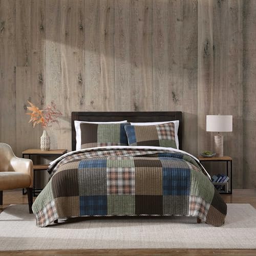 Eddie Bauer - Full/Queen Quilt Set, Premium Cotton Reversible Bedding with Matching Shams, Patchwork Luxurious Bedding Set (Classic Patchwork Green, Full/Queen) Eddie Bauer