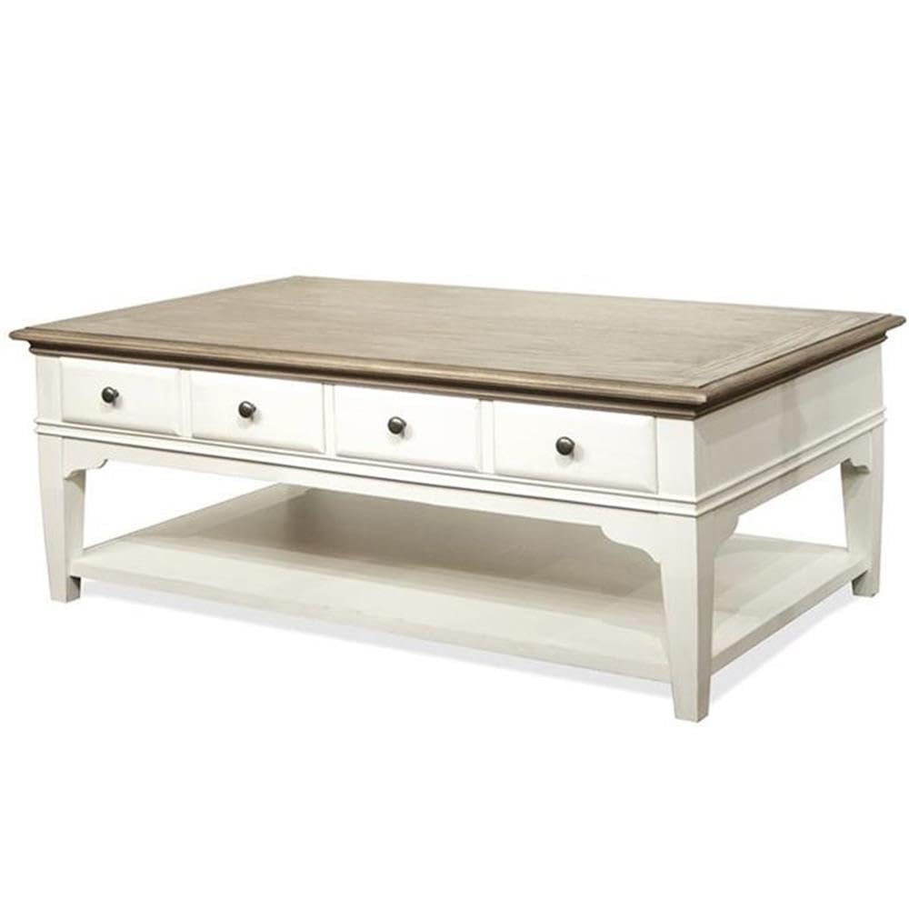 BOWERY HILL Contemporary 4-Drawer Storage Solid Wood Coffee Table in Natural for Living Room, 28" D x 48" W x 20" H BOWERY HILL