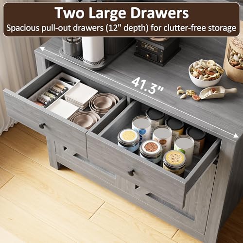 IDEALHOUSE 63" Kitchen Pantry Cabinet with Drawers, Hutch Cabinet with Storage, Microwave Stand, Adjustable Shelves, Freestanding Tall Pantry Storage for Dining Room, Living Room, Grey IDEALHOUSE