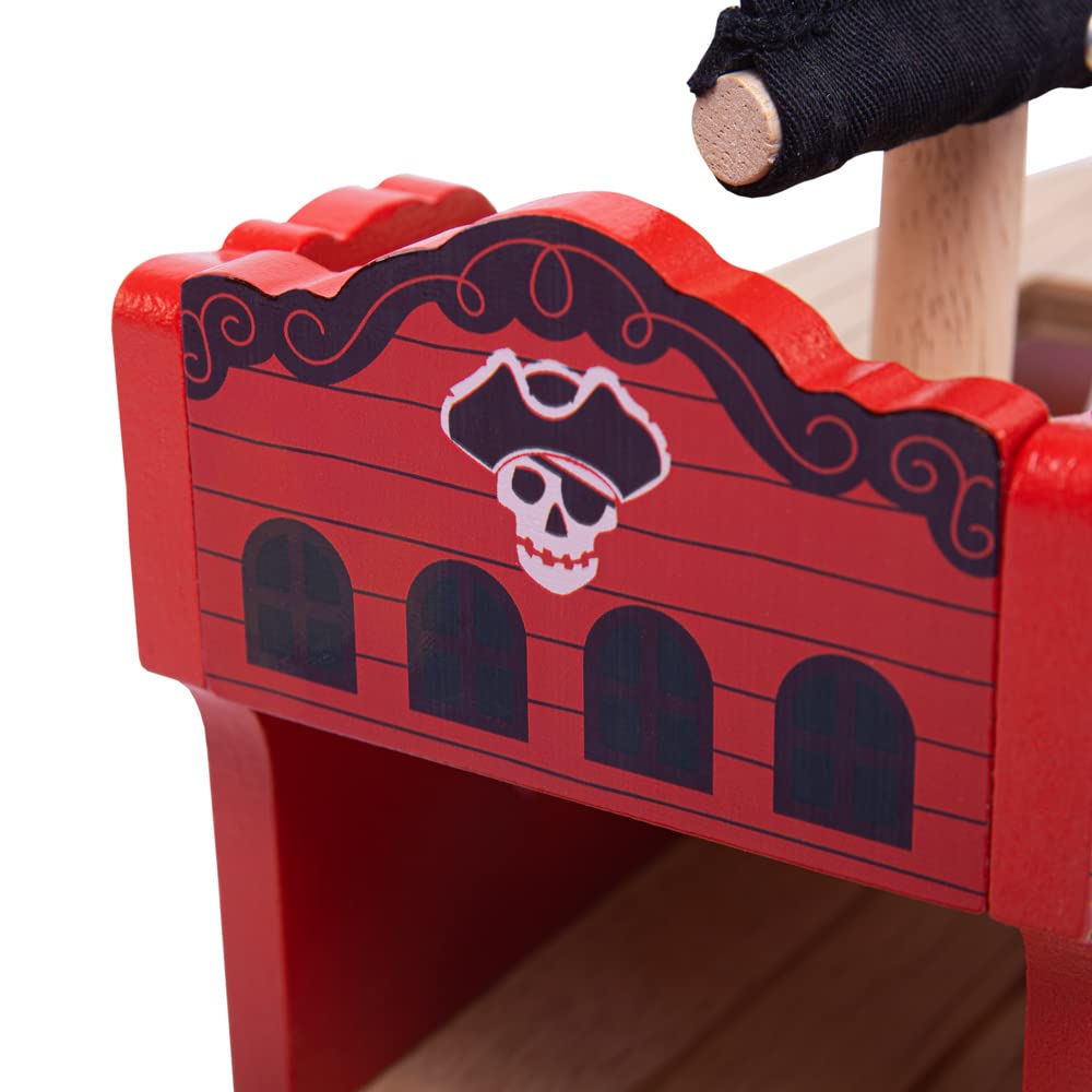 Bigjigs Rail Wooden Pirate Ship Galleon - Pirate Accessories for Wooden Train Sets, Bigjigs Train Accessories, Pirate Ship Toys for Kids, Wooden Toys for 3 4 5 Year Olds Bigjigs Rail
