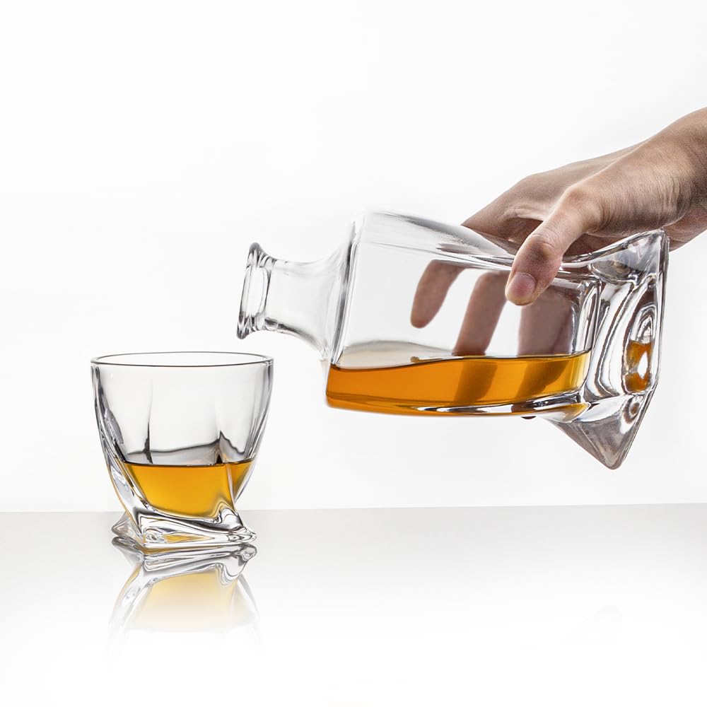 Whiskey Decanter 26 oz Twisted Decanter with Glass Stopper for Liquor Wine Scotch Bourbon Vodka Brandy or Mouthwash Bottle QUEEN&STONE LEAD FREE