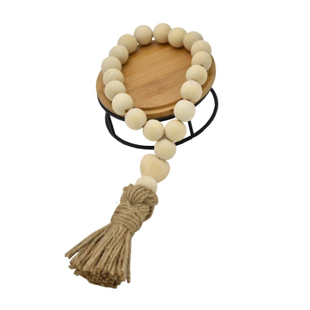 Garneck Wood Bead Garland,Farmhouse Tassels Beads, Rustic Country Decor Prayer Beads for Home Door Knob Christmas Decoration Garneck