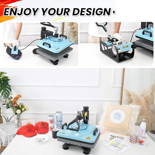 AKEYDIY 8 in 1 Heat Press with Tumbler Attachment 12 x 15 Inch Press W/Light Up PrimePress Sublimation Heat Press Machine Multifunction Swing Away Shirt Printing Heat Press for T-Shirts Cap & Mugs AKEYDIY
