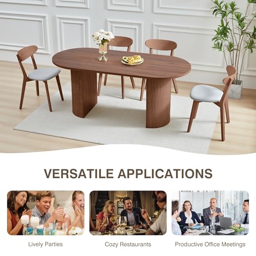 70.8 Inch Dining Table for 4-6 People, Oval Kitchen Table with Semi-Cylindrical Legs Base, Modern Farmhouse Round Dinner Tables for Dining Room Kitchen Living Room (Walnut) weselon