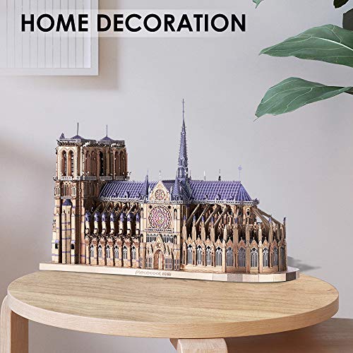 Piececool 3D Metal Puzzles for Adults and Teens, Notre Dame De Paris Church Metal Model Kit, Challenge French Cathedral Brain Teaser Architecture Building Blocks Puzzle, 382 Pcs