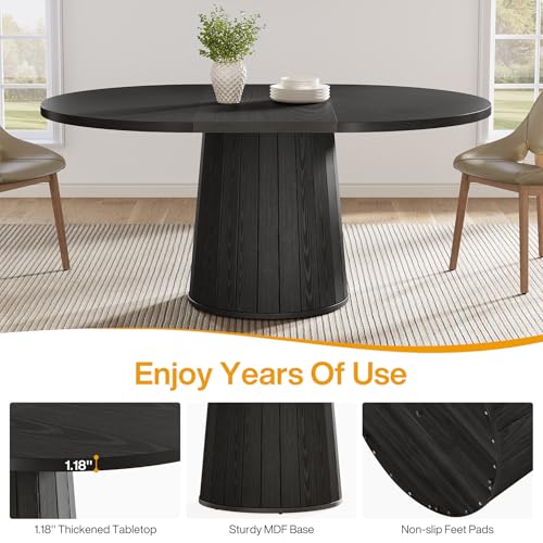 Tribesigns Oval Dining Table for 6 People, 55.11-Inch Farmhouse Kitchen Dinner Table with Cylindrical Pedestal (All Black) Tribesigns