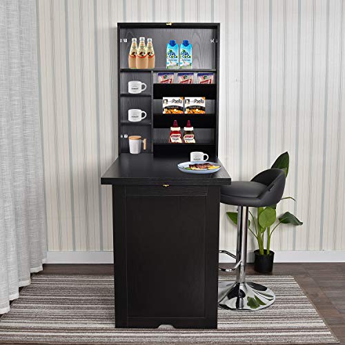 YUSING Wall Mounted Table, Fold Out Convertible Desk Multi-Function Computer Desk Writing Desk Home Office Wood Wall Floating Desk with Large Storage Area YU YUSING