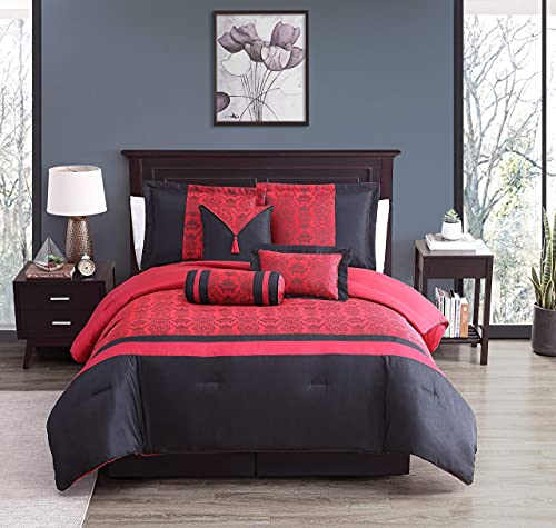 Chezmoi Collection Dynasty Black Red Jacquard 7-Piece Comforter Set, King Size Chezmoi Collection