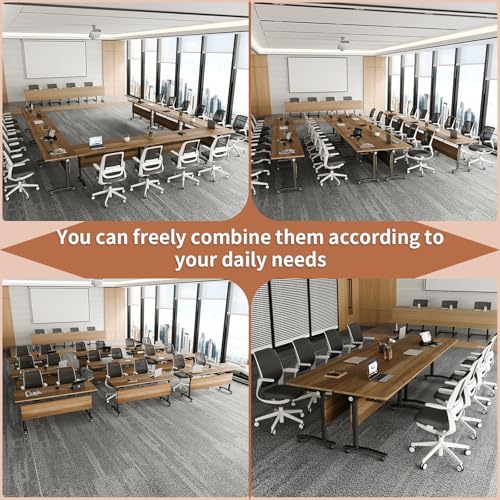 Folding Conference Table with Wheels, Conference Room Table, Modern Rolling Training Tables, Foldable Seminar Meeting Tables for Home Office (4, A, 55.1in) Lrxmastery