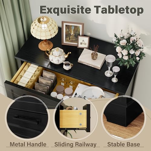 YESHOMY Tall Dresser for Bedroom,Farmhouse 5 Drawers Dresser, Chest of Drawer Chest, Multi-Tier Clothing Storage Cabinet, Black