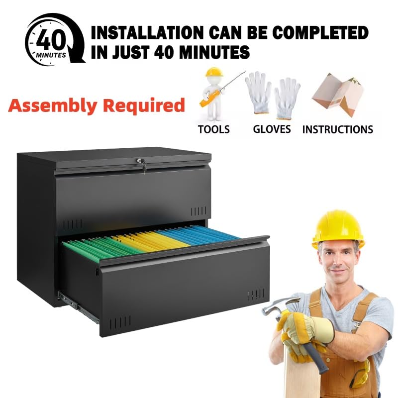 Approgreent 2 Drawer File Cabinet, File Cabinets for Home Office, Printer Stand, File Cabinet with Lock, Lateral Filing Cabinet for A4/Letter/Legal Size File Folders, Assembly Required(Black) Approgreent