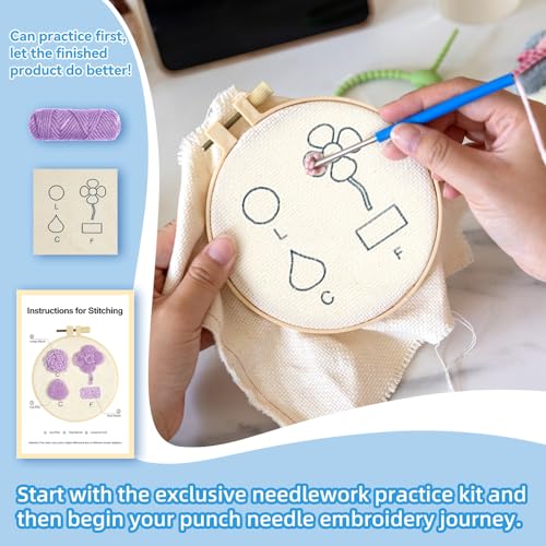 MOREJMTT Punch Needle Kit for Beginners Adults Easy Punch Needle Embroidery Kit,Including Printed Patterns, Needles, Easy to Follow Instructions and Videos(The World of Cats)