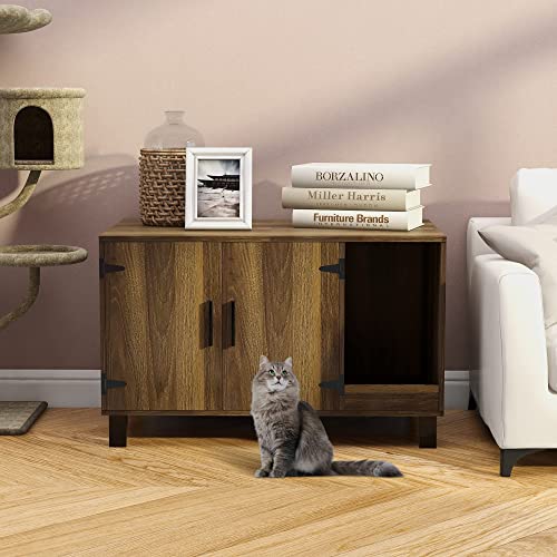 TaoHFE Litter Box Enclosure Cat Litter Box Furniture Hidden With Cat Scratch Pad Decorative Farmhouse Wooden Hidden Litter Box Cat House Litterbox Furniture Cat Box Furniture Litter Box Cabinet,Walnut TaoHFE