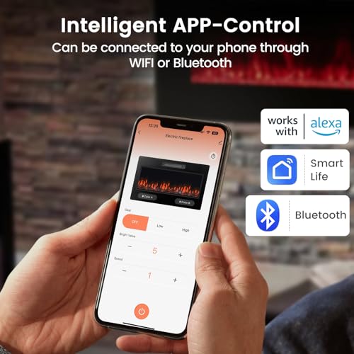 COSTWAY Ultra-Thin Smart WiFi Electric Fireplace 42-inch Wide, Compatible with Alexa & Google Assistant, 750W/1500W Fireplace Heater with 12 Flame and Flame Bed Colors, Remote/APP Control, Black COSTWAY