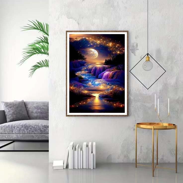 Waterfall Landscape Diamond Art Kits For Adults,DIY Moonlight Diamond Painting Kits For Adults Beginners,5D Full Drill Diamond Dots With Diamond Gem Art And Crafts For Home Wall Decor 12x16inch ZQEATRY